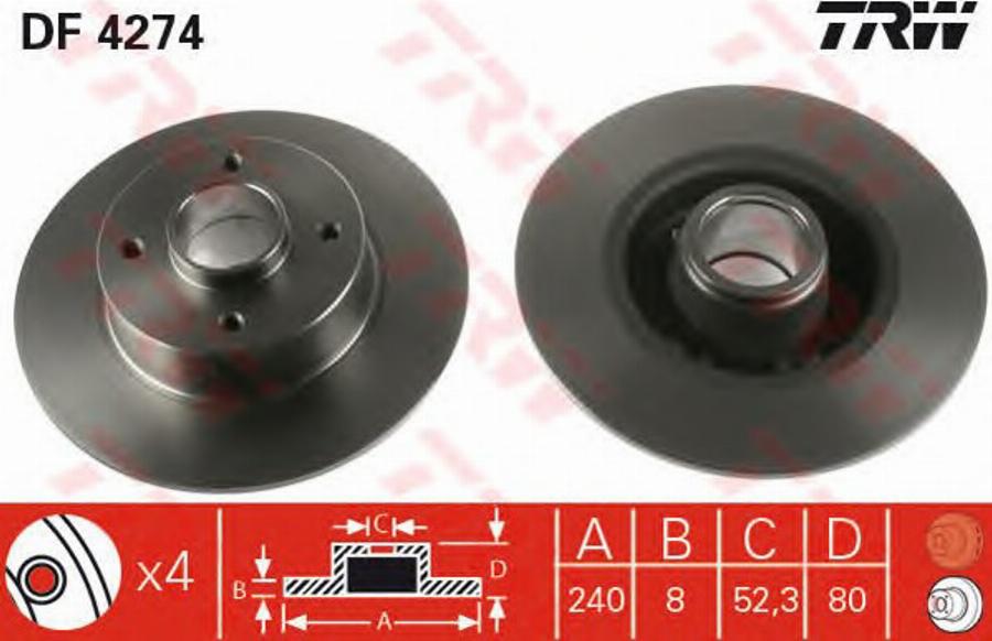 TRW DF4274BPS - Bremžu diski ps1.lv