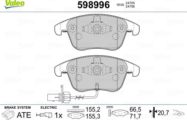 Valeo 598996 - Bremžu uzliku kompl., Disku bremzes ps1.lv