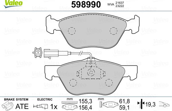 Valeo 598990 - Bremžu uzliku kompl., Disku bremzes ps1.lv