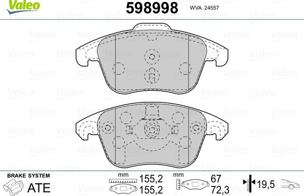 Valeo 598998 - Bremžu uzliku kompl., Disku bremzes ps1.lv