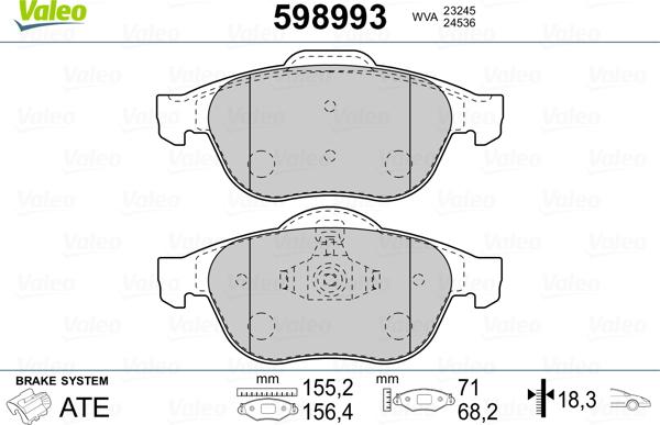 Valeo 598993 - Bremžu uzliku kompl., Disku bremzes ps1.lv