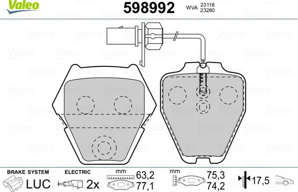 Valeo 598992 - Bremžu uzliku kompl., Disku bremzes ps1.lv