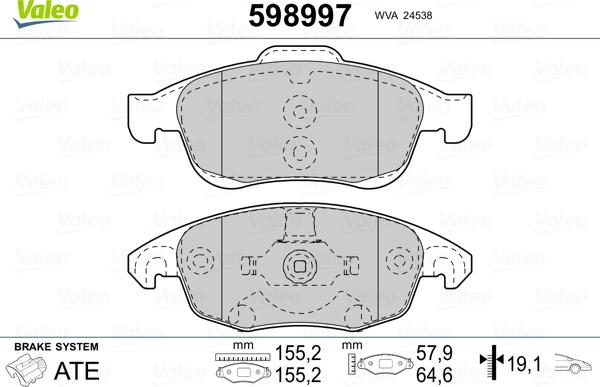 Valeo 598997 - Bremžu uzliku kompl., Disku bremzes ps1.lv