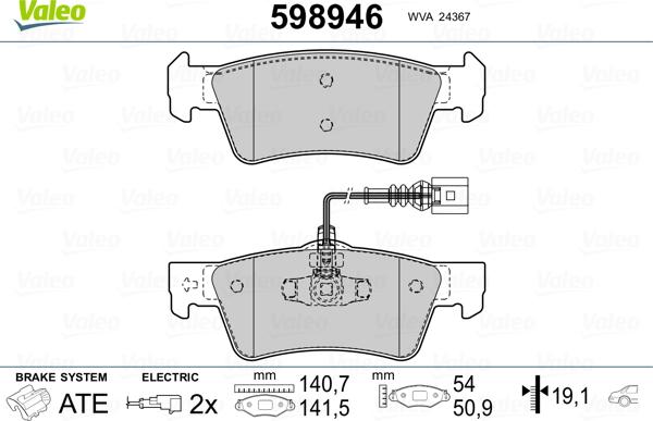 Valeo 598946 - Bremžu uzliku kompl., Disku bremzes ps1.lv