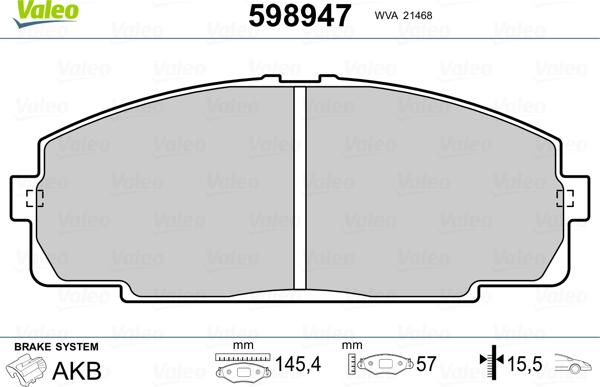 Valeo 598947 - Bremžu uzliku kompl., Disku bremzes ps1.lv