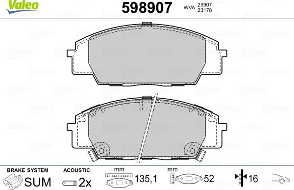 Valeo 598907 - Bremžu uzliku kompl., Disku bremzes ps1.lv