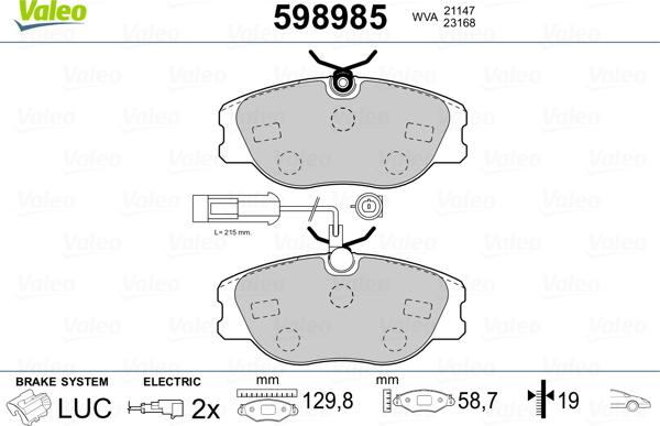 Valeo 598985 - Bremžu uzliku kompl., Disku bremzes ps1.lv