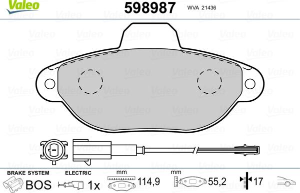 Valeo 598987 - Bremžu uzliku kompl., Disku bremzes ps1.lv