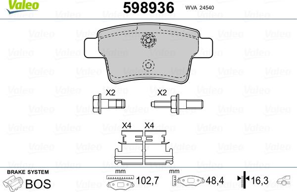 Valeo 598936 - Bremžu uzliku kompl., Disku bremzes ps1.lv