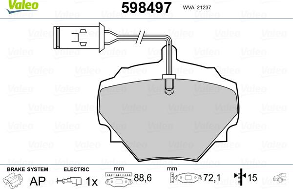 Valeo 598497 - Bremžu uzliku kompl., Disku bremzes ps1.lv