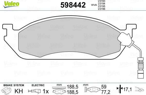 Valeo 598442 - Bremžu uzliku kompl., Disku bremzes ps1.lv