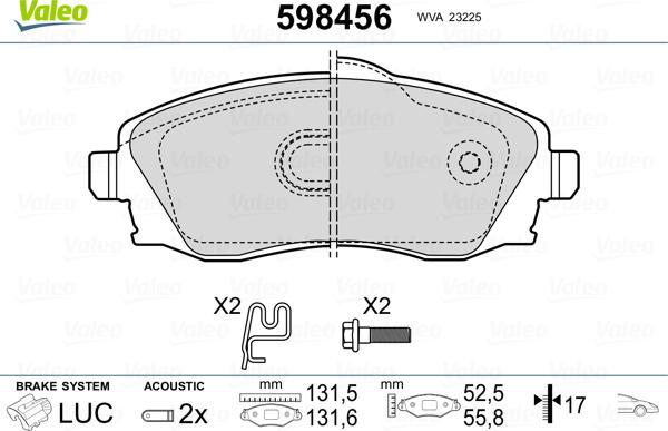 Valeo 598456 - Bremžu uzliku kompl., Disku bremzes ps1.lv