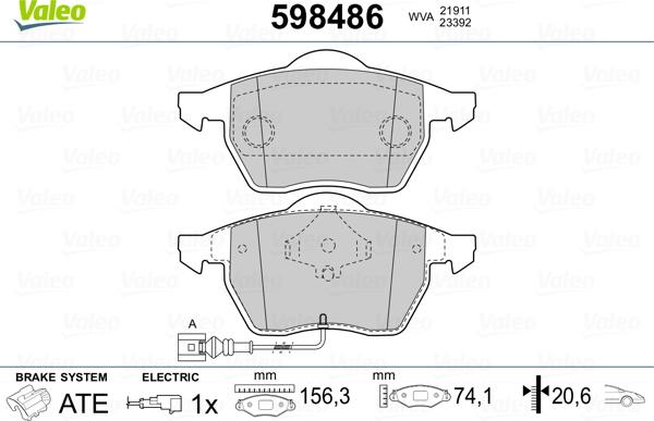 Valeo 598486 - Bremžu uzliku kompl., Disku bremzes ps1.lv