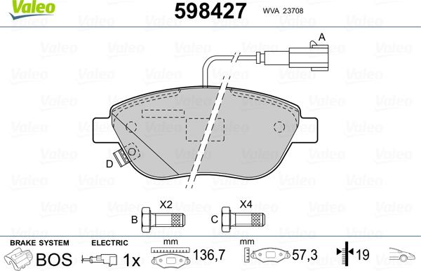 Valeo 598427 - Bremžu uzliku kompl., Disku bremzes ps1.lv