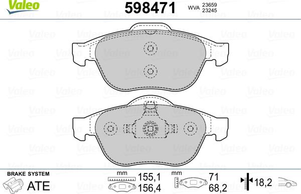 Valeo 598471 - Bremžu uzliku kompl., Disku bremzes ps1.lv