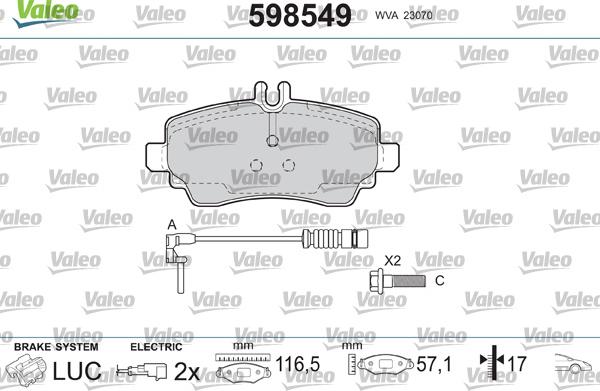 Valeo 598549 - Bremžu uzliku kompl., Disku bremzes ps1.lv