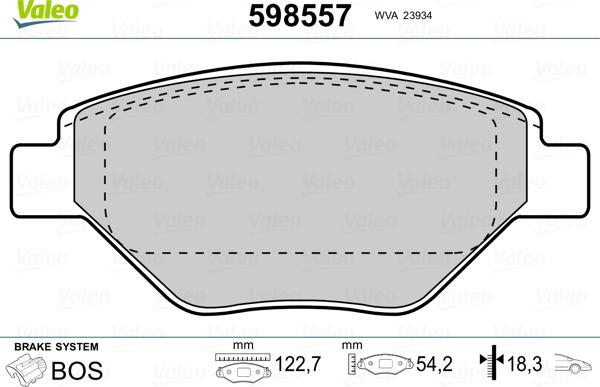 Valeo 598557 - Bremžu uzliku kompl., Disku bremzes ps1.lv