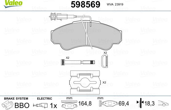 Valeo 598569 - Bremžu uzliku kompl., Disku bremzes ps1.lv