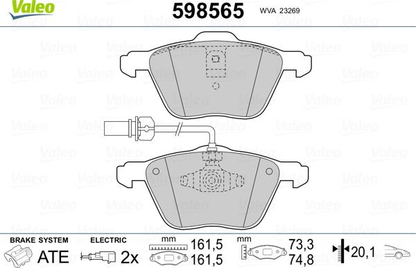 Valeo 598565 - Bremžu uzliku kompl., Disku bremzes ps1.lv