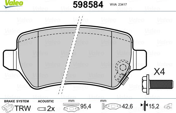 Valeo 598584 - Bremžu uzliku kompl., Disku bremzes ps1.lv