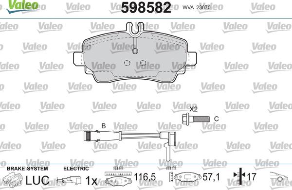 Valeo 598582 - Bremžu uzliku kompl., Disku bremzes ps1.lv