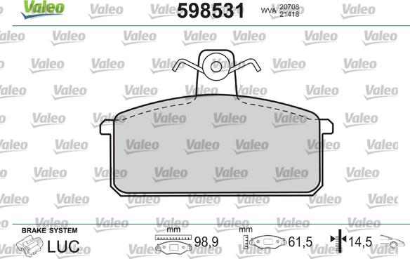 Valeo 598531 - Bremžu uzliku kompl., Disku bremzes ps1.lv