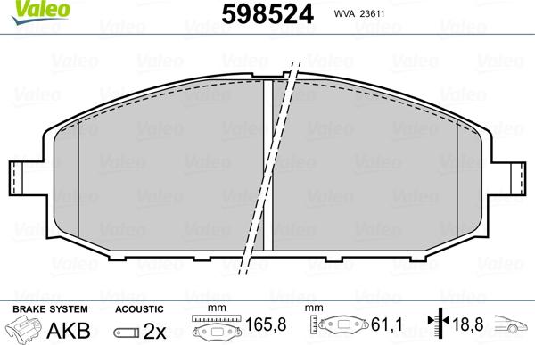 Valeo 598524 - Bremžu uzliku kompl., Disku bremzes ps1.lv