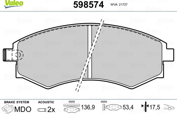 Valeo 598574 - Bremžu uzliku kompl., Disku bremzes ps1.lv