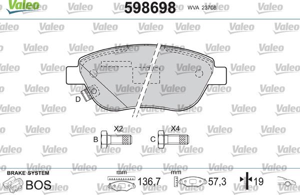 Valeo 598698 - Bremžu uzliku kompl., Disku bremzes ps1.lv