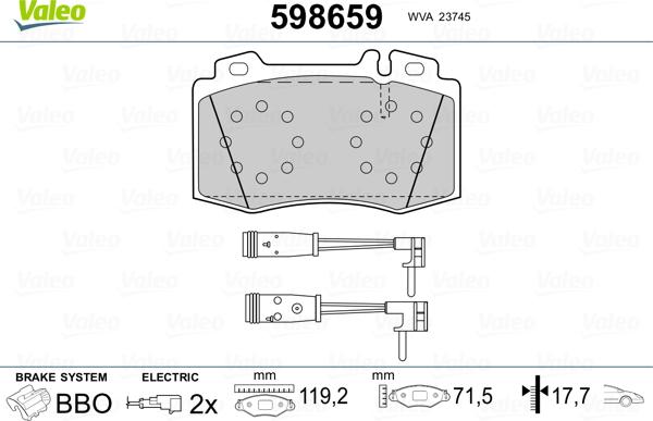 Valeo 598659 - Bremžu uzliku kompl., Disku bremzes ps1.lv