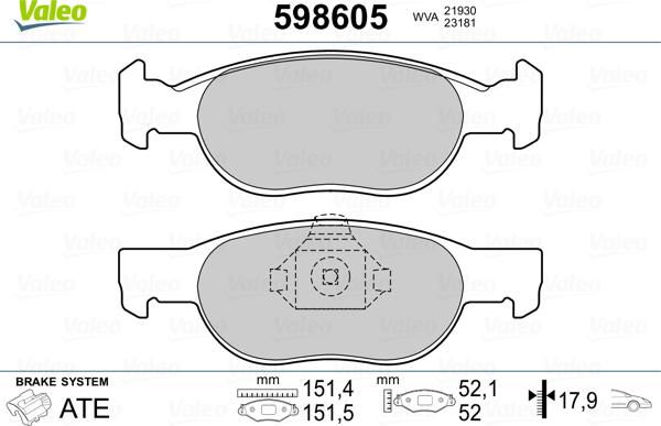 Valeo 598605 - Bremžu uzliku kompl., Disku bremzes ps1.lv