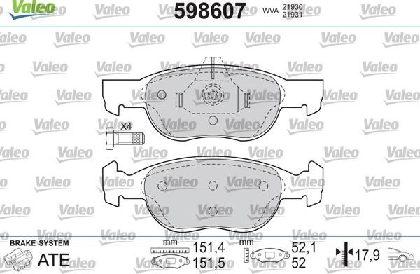 Valeo 598607 - Bremžu uzliku kompl., Disku bremzes ps1.lv