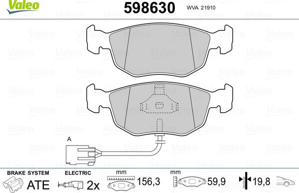 Valeo 598630 - Bremžu uzliku kompl., Disku bremzes ps1.lv