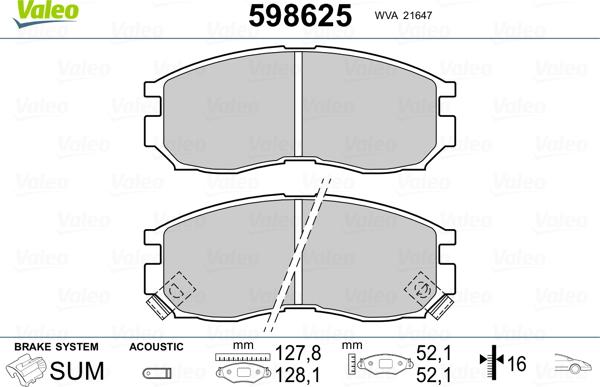 Valeo 598625 - Bremžu uzliku kompl., Disku bremzes ps1.lv