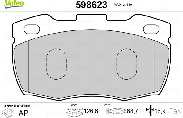 Valeo 598623 - Bremžu uzliku kompl., Disku bremzes ps1.lv