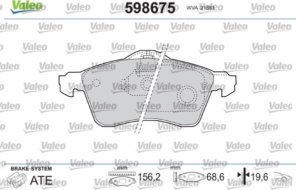 Valeo 598675 - Bremžu uzliku kompl., Disku bremzes ps1.lv