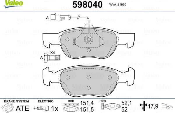 Valeo 598040 - Bremžu uzliku kompl., Disku bremzes ps1.lv