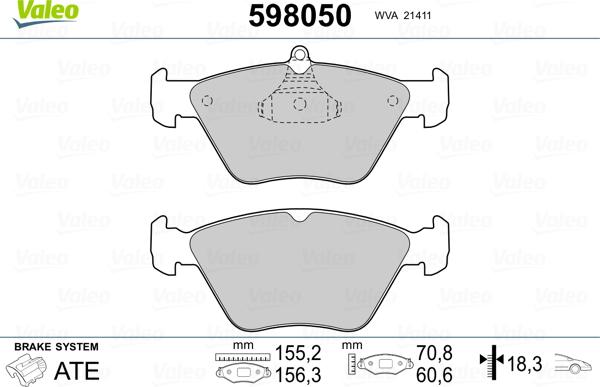 Valeo 598050 - Bremžu uzliku kompl., Disku bremzes ps1.lv