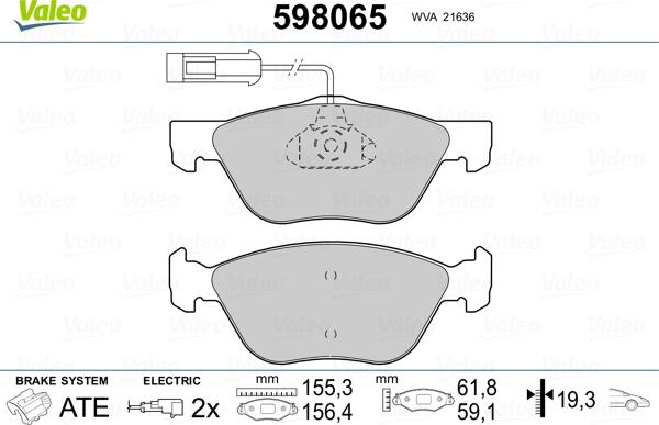 Valeo 598065 - Bremžu uzliku kompl., Disku bremzes ps1.lv