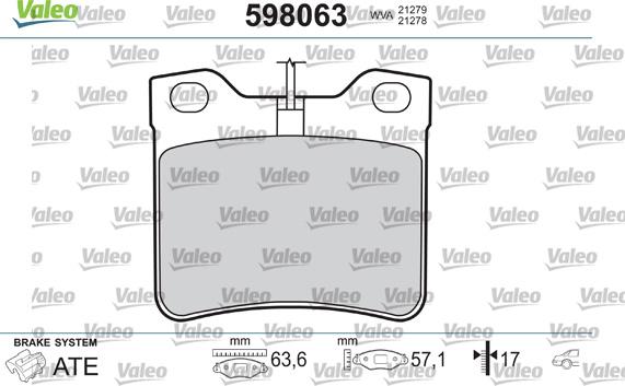 Valeo 598063 - Bremžu uzliku kompl., Disku bremzes ps1.lv