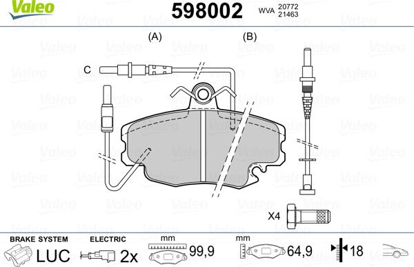 Valeo 598002 - Bremžu uzliku kompl., Disku bremzes ps1.lv