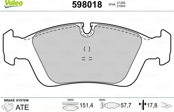 Valeo 598018 - Bremžu uzliku kompl., Disku bremzes ps1.lv