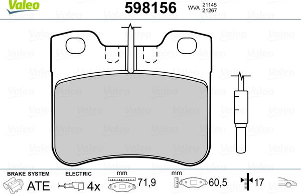 Valeo 598156 - Bremžu uzliku kompl., Disku bremzes ps1.lv