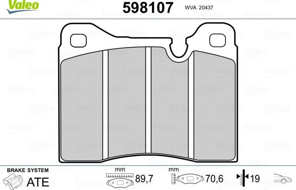 Valeo 598107 - Bremžu uzliku kompl., Disku bremzes ps1.lv