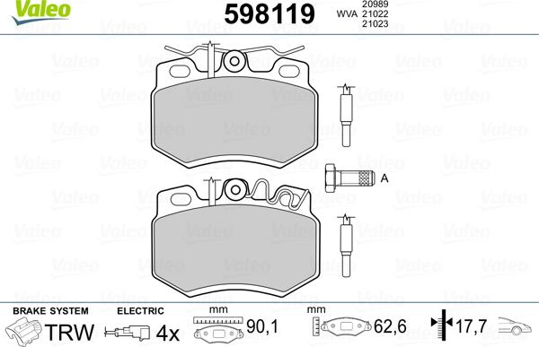 Valeo 598119 - Bremžu uzliku kompl., Disku bremzes ps1.lv