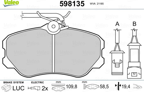 Valeo 598135 - Bremžu uzliku kompl., Disku bremzes ps1.lv