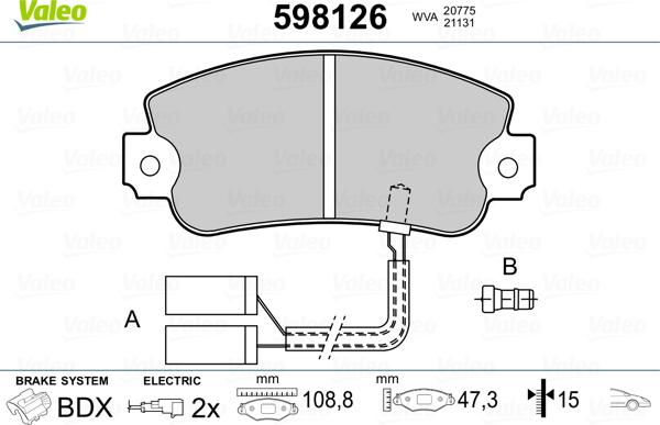 Valeo 598126 - Bremžu uzliku kompl., Disku bremzes ps1.lv