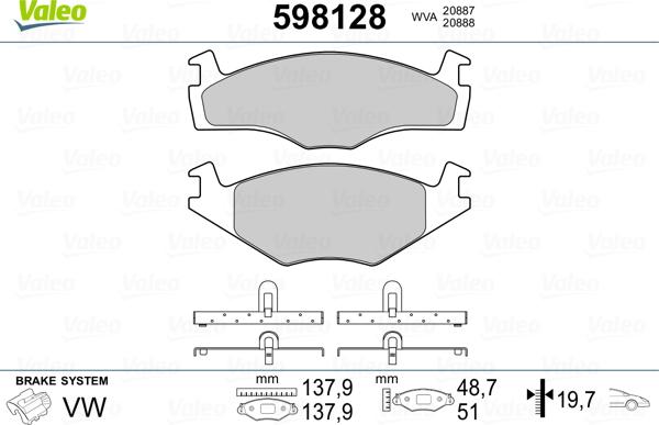 Valeo 598128 - Bremžu uzliku kompl., Disku bremzes ps1.lv