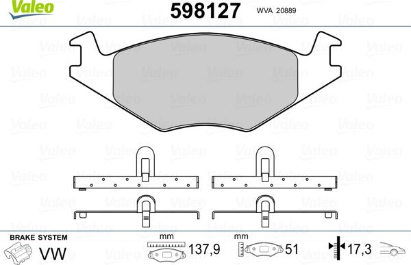 Valeo 598127 - Bremžu uzliku kompl., Disku bremzes ps1.lv