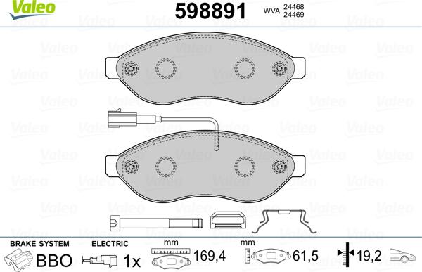 Valeo 598891 - Bremžu uzliku kompl., Disku bremzes ps1.lv